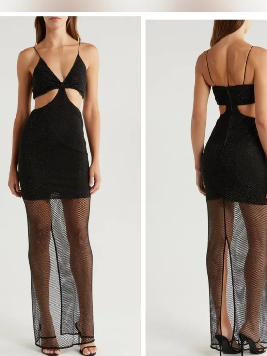 Alice + Olivia Havana embellished mesh cutout maxi dress in black Sz 0 $795 - Picture 3 of 14